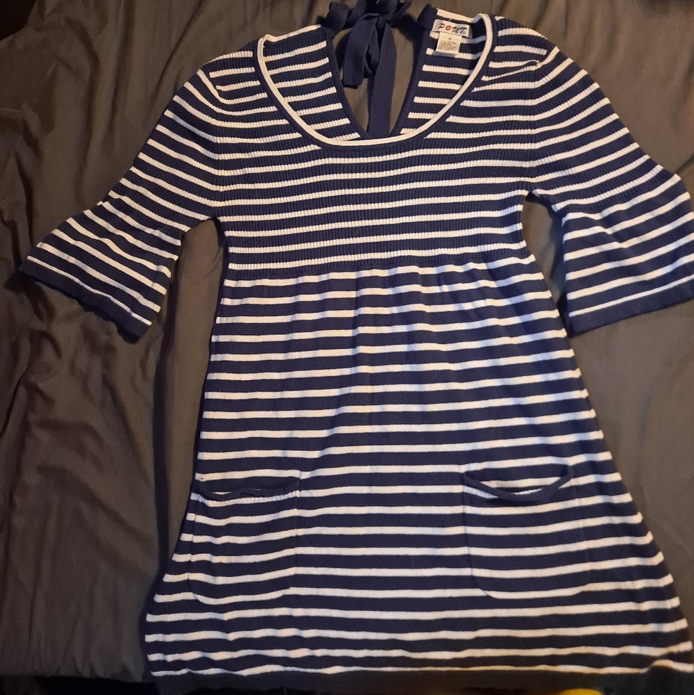 Navy and white striped dress